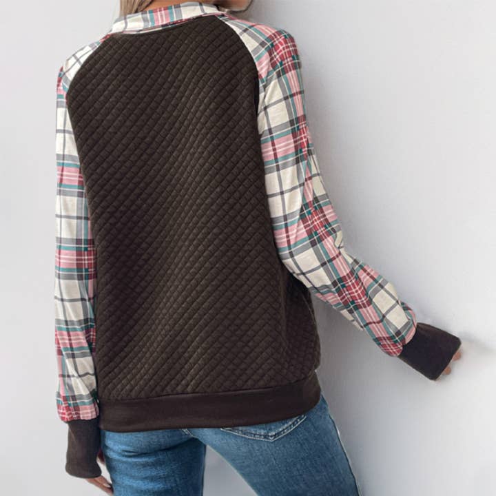 Brun Vintage Patchwork Struktureret Pullover Sweatshirt BFZY1731 for engroshandel på Faire2