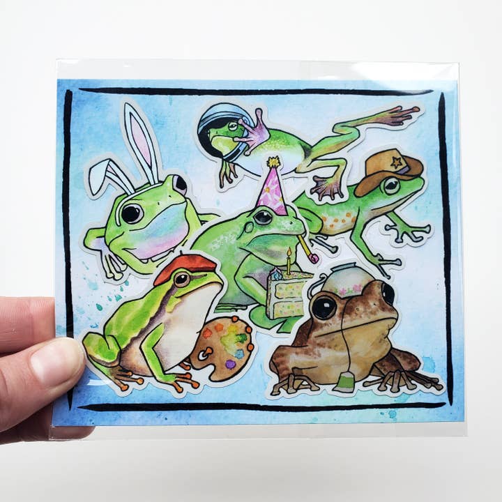 Art by Trisha Hall - Wholesale Sticker - Frogs with Hats | Sticker Pack0