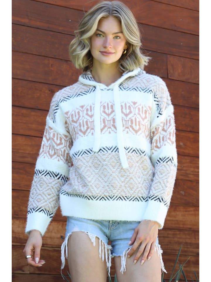 ANGIE - Wholesale Hoodie - Women's - XHR14-ASIS FUZZY HOODED PULLOVER SWEATER