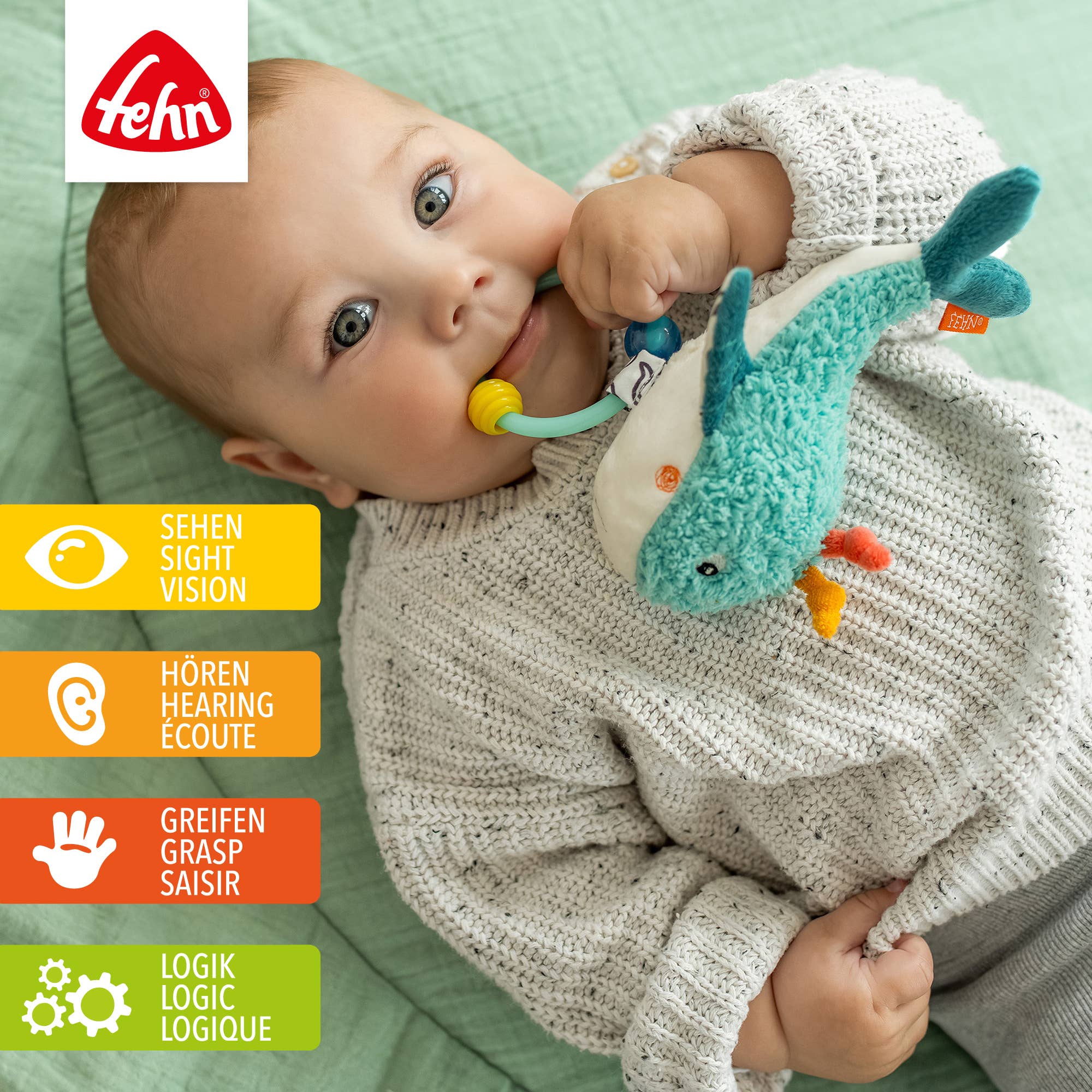 Fehn – Großhandel Handrassel – Baby – Perlenring Wal - Greifling & Motorikspielzeug1