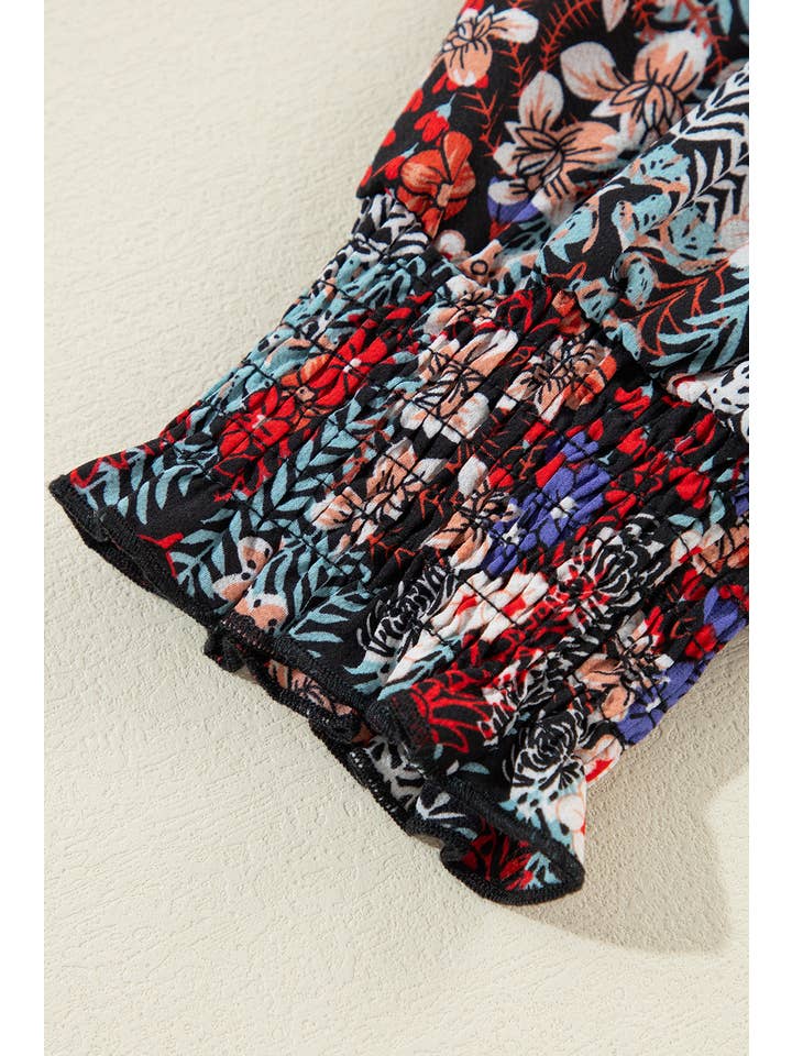 Trendi Lady - Wholesale Blouse - Women's - Ruffle Tiered Floral Sleeve Crew Neck Top