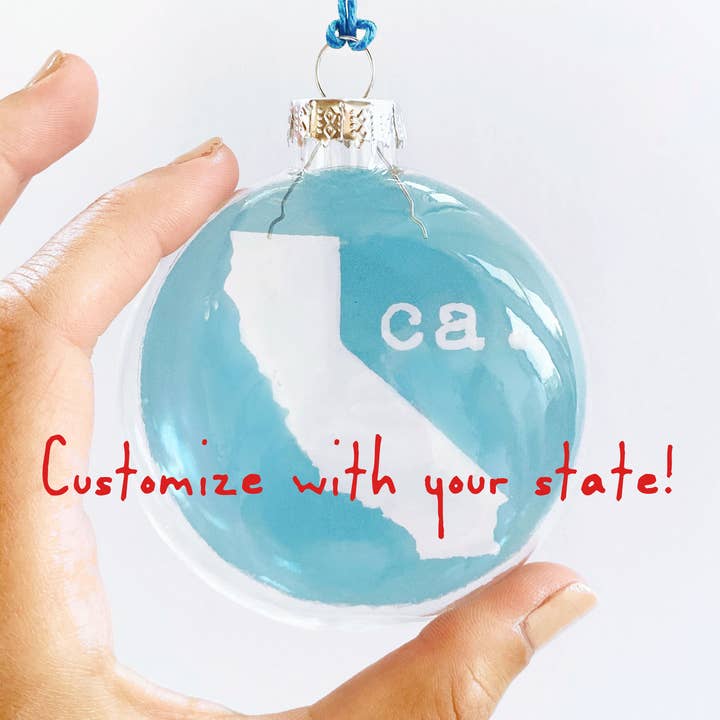YOUR STATE! Customizable See-Through Glass Holiday Ornament for wholesale by Skel & Co