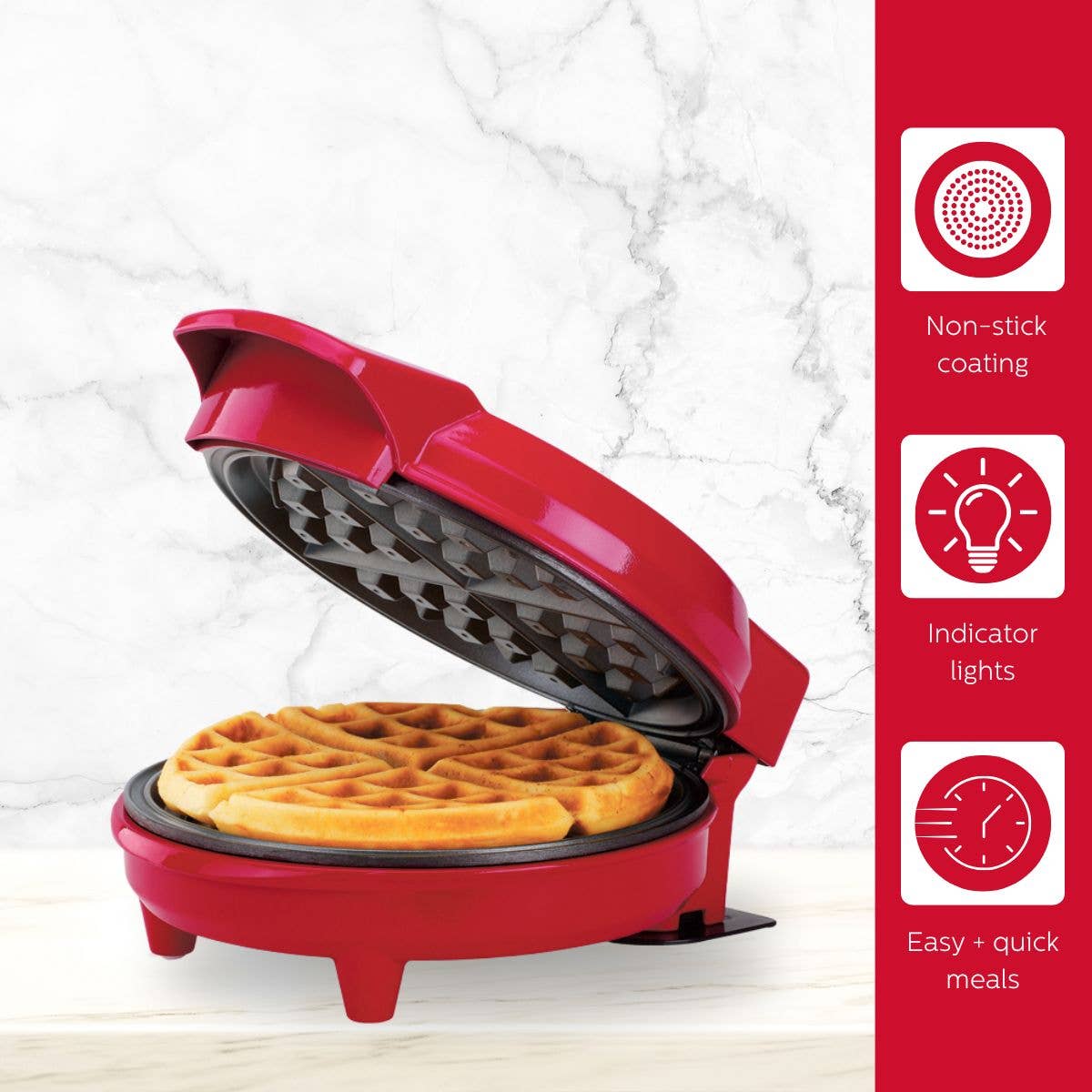 7" BELGIAN WAFFLE MAKER RED STAINLESS STEEL for wholesale on Faire3