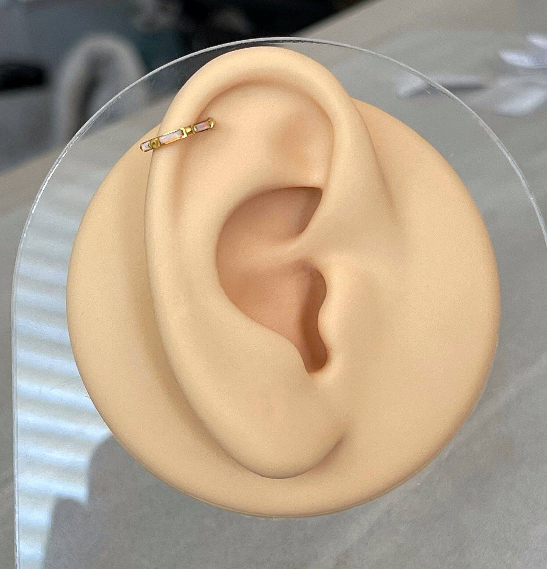 Elara Body Jewelry - Wholesale Single Earring - Gold Opal Conch or Helix Earring (16G | 8mm or 10mm | Titanium | Several Color Options)6