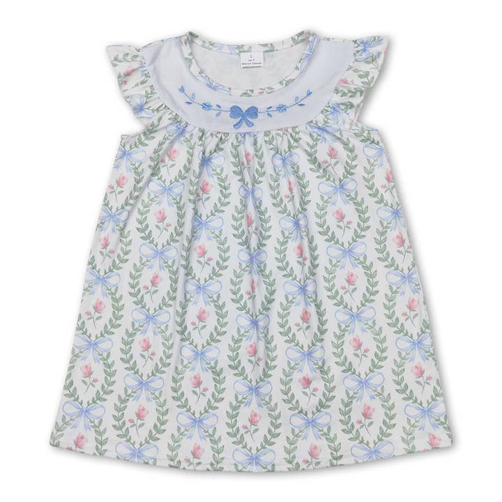Yawoo Garments - Wholesale Bodysuit (Non-Footed) - Baby - Light blue bow floral baby girls spring summer romper