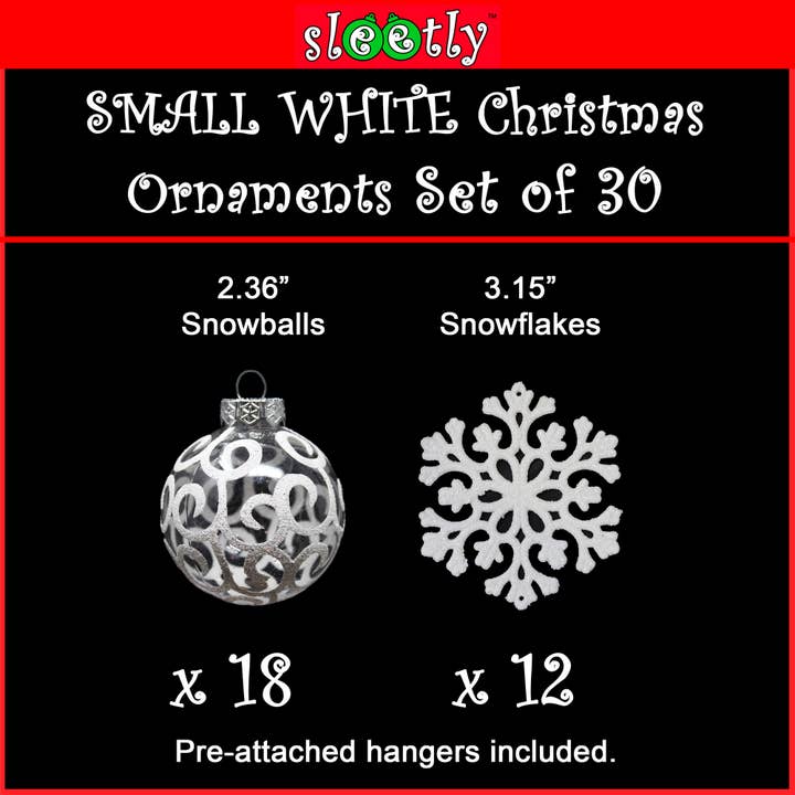 WholesaleMart - Wholesale Ornament Set - White Christmas Ball Ornaments, White Swirl, 2.36"