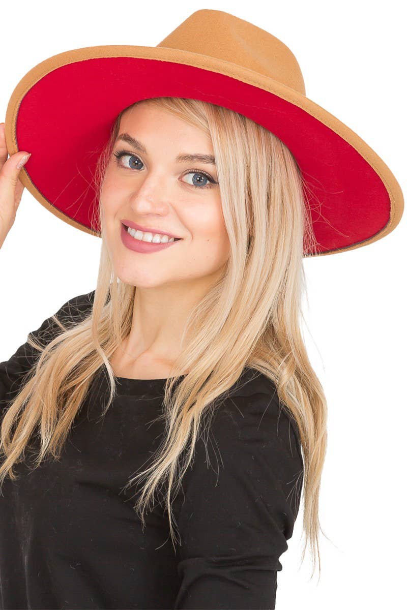 Cap Zone - Wholesale Fedora - Women's - Premium Two Tone Fedora Wide Brim With Belt 28