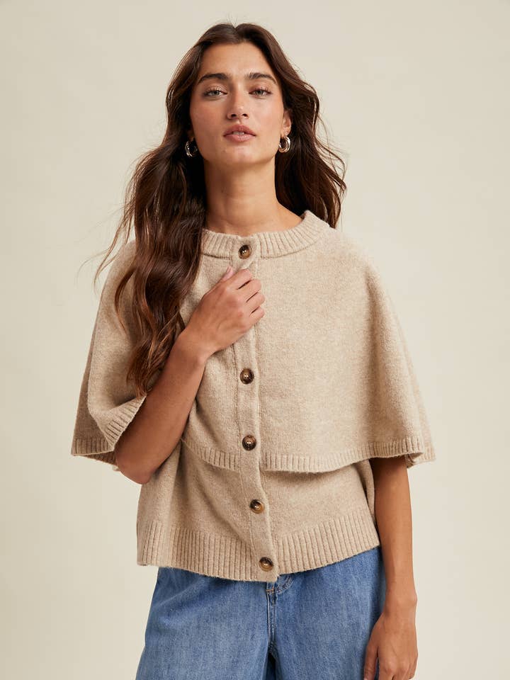 BUTTON-UP CAPE SWEATER CARDIGAN / WL25-11153 for wholesale by Wishlist Apparel