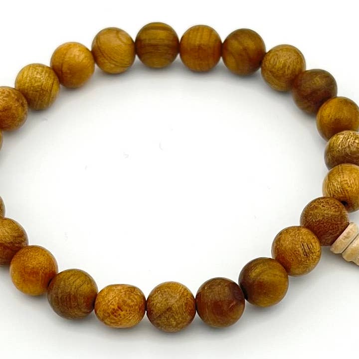 Namu Baru Inc. - Wholesale Beaded Bracelet - Gold Phoebe Wood Beaded Bracelet - Wrist Mala - 8mm0