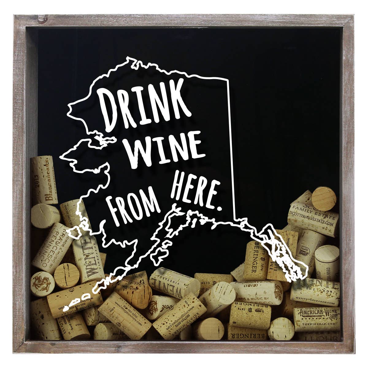 Torched Products - Wholesale Sign - Drink Wine From Here Beer Cap Shadow Box - Farmhouse Antique1