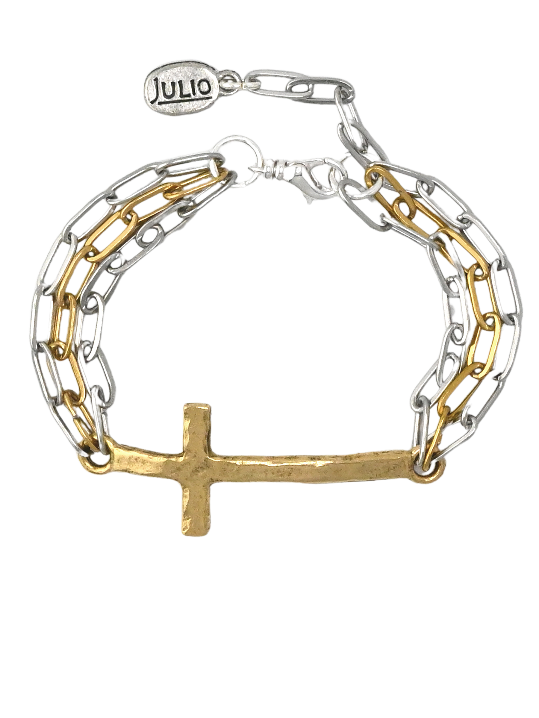 Julio Designs - Wholesale Link & Chain Bracelet - Travis Mixed Metal Cross and Paperclip Chain Bracelet1