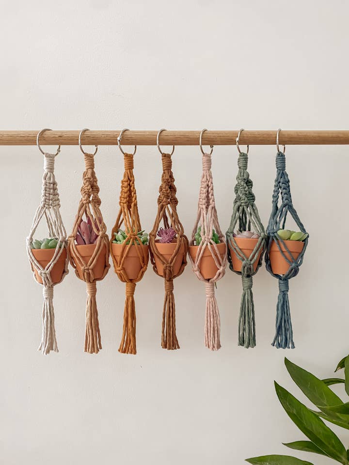 Mini Macrame Plant Hanger | Rear View Mirror Charm for wholesale by Hawkesbury Handmade