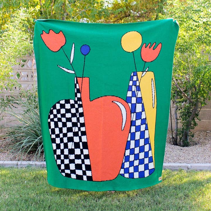 flowers in vases knit blanket for wholesale by Gab Art & Design