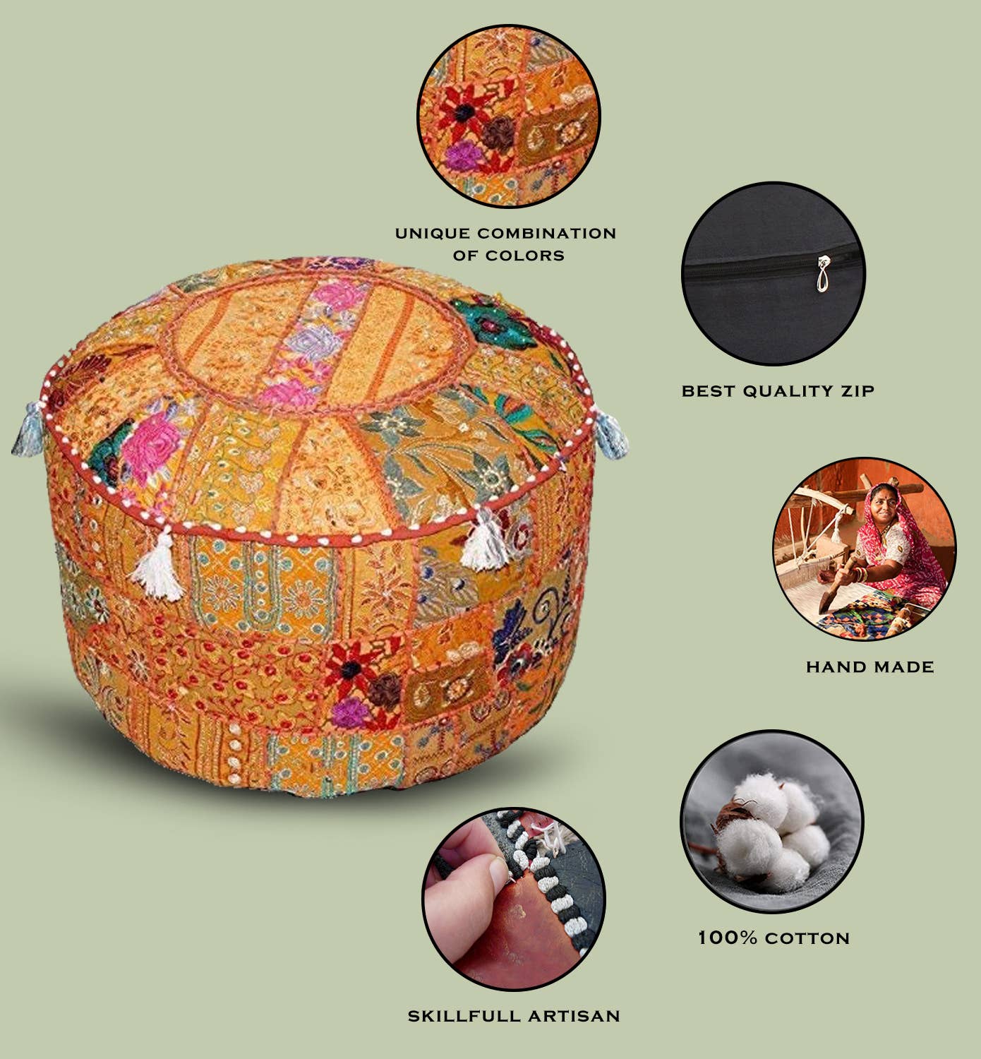 Aakriti Inc. - Wholesale Pouf - Aakriti Gallery Indian Pouf Footstool Ethnic Pouf Cover23