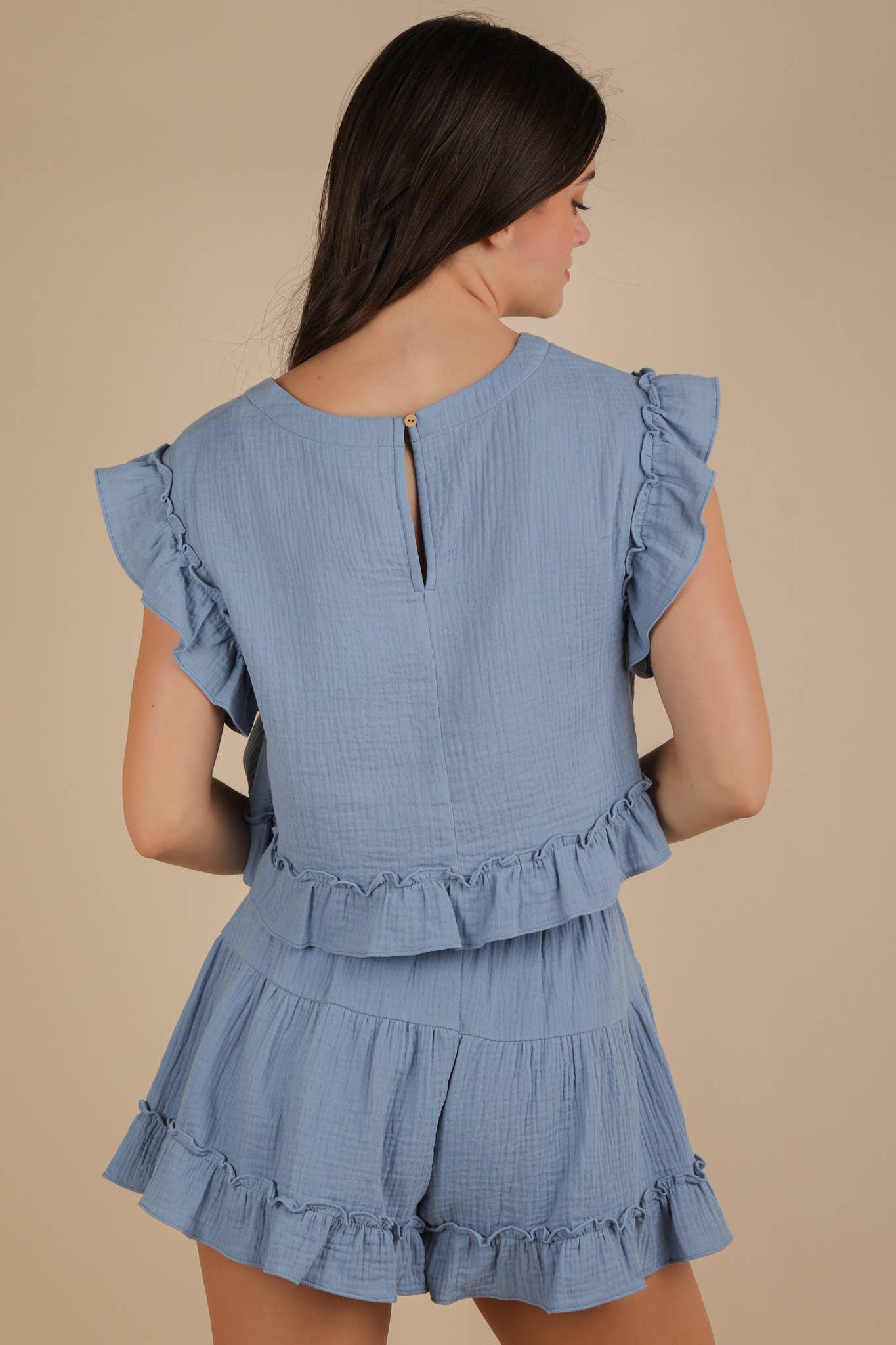 VERY J - Wholesale Top & Short Set (NOT Loungewear) - Women's - NT12150SET-Ruffled Solid Woven Top & Shorts Set20