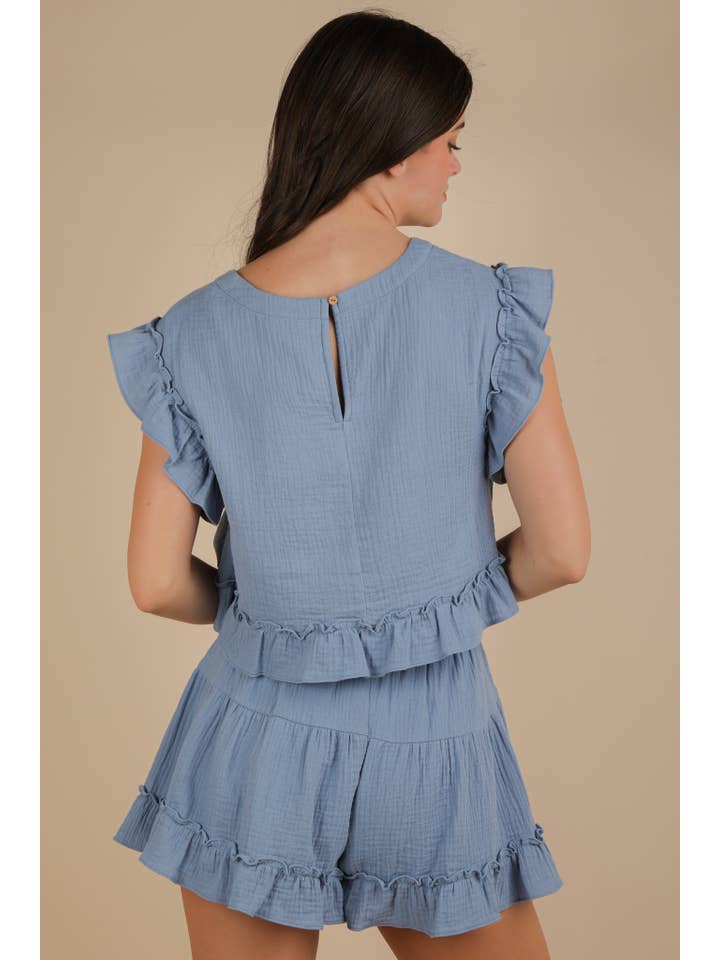 VERY J - Wholesale Top & Short Set (NOT Loungewear) - Women's - NT12150SET-Ruffled Solid Woven Top & Shorts Set20