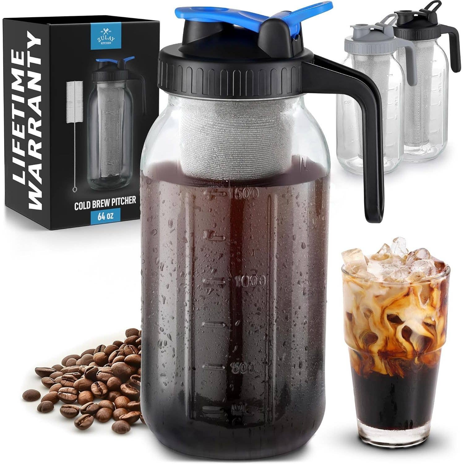 Zulay Kitchen – wholesale Coffee machine – Premium Cold Brew Coffee Maker - 64oz Mason Jar Pitcher10