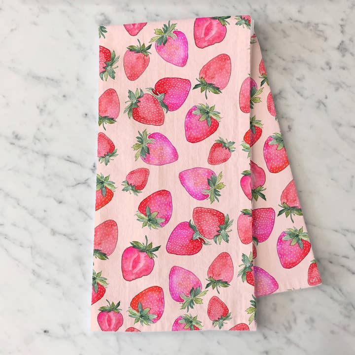Strawberry Tea Towel - Summer Fruit Kitchen Decor for wholesale by KelseyMDesigns
