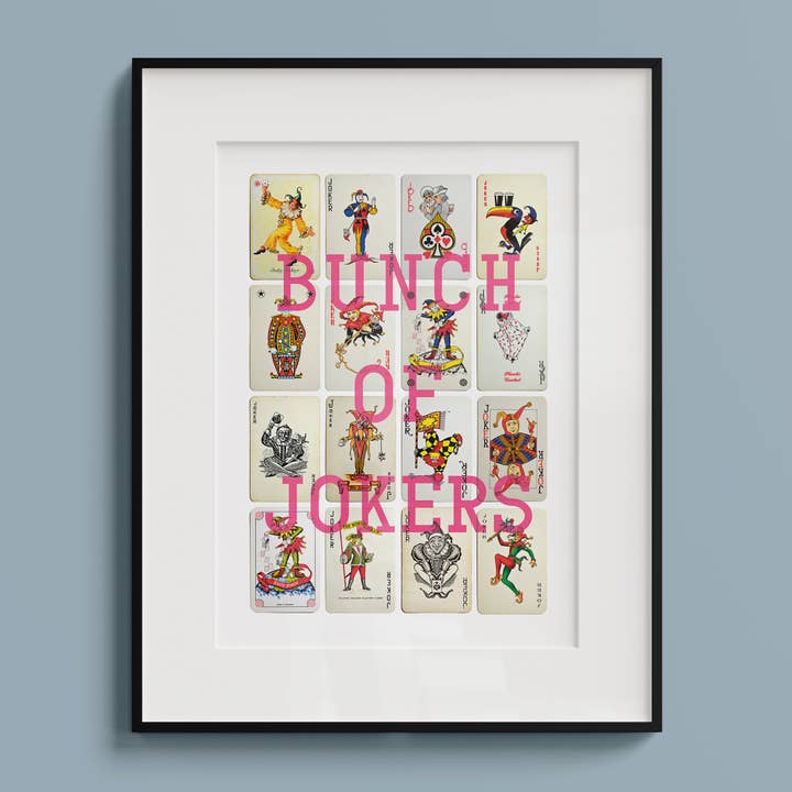 Bunch Of Jokers A4 Playing Card Print - Pink for wholesale by Hands & Hearts