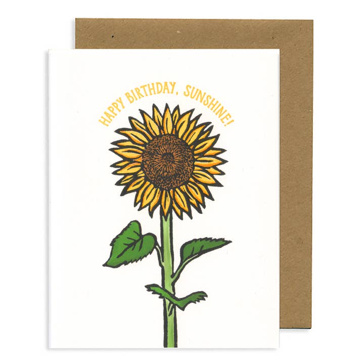 Cartão Letterpress de Aniversário com Girassol por atacado de Lynn-oleum