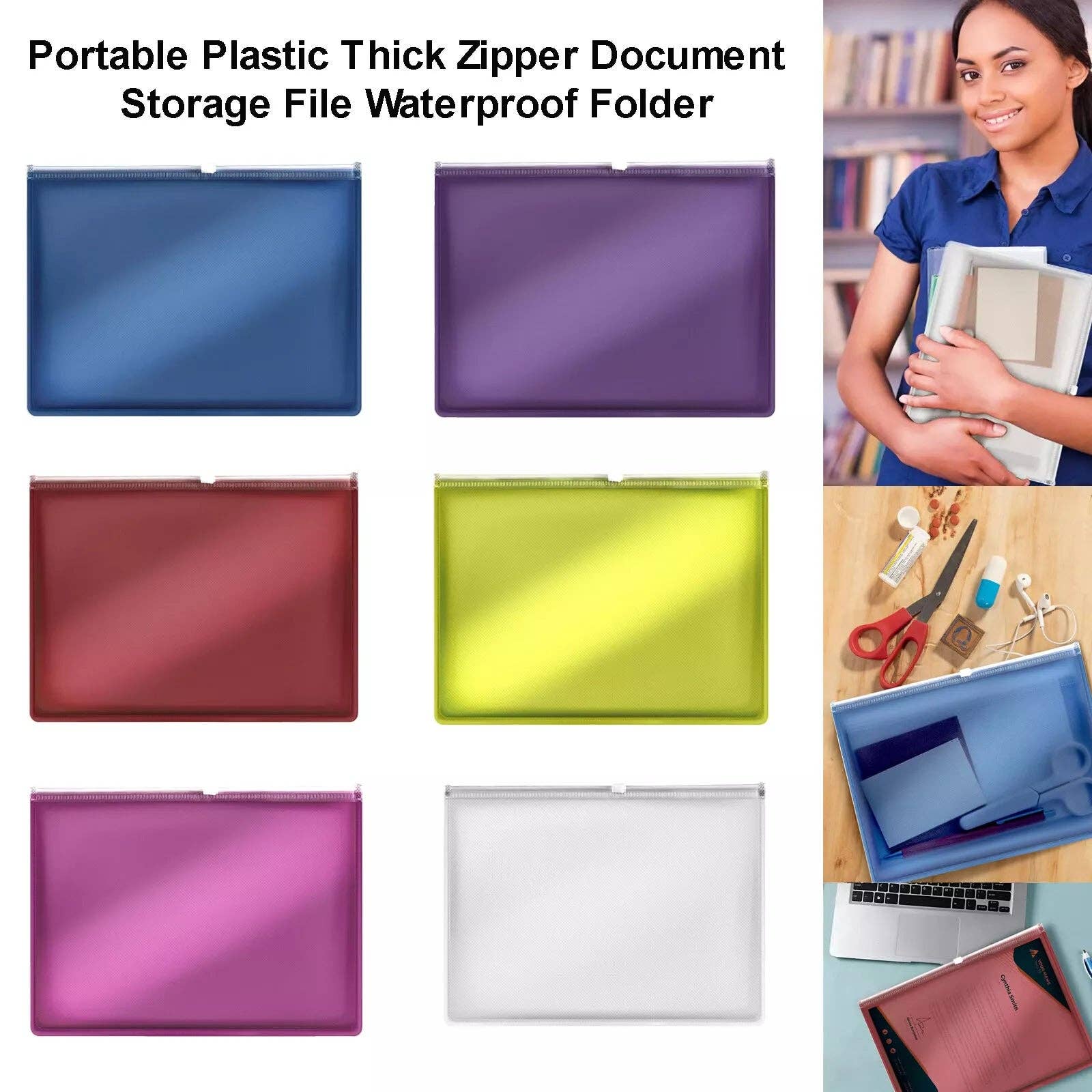 Ledsone - Wholesale Folders - 12 Pack Plastic Thick Zipper Document File Waterproof Folder ~52868