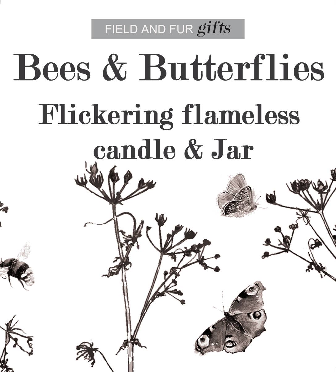 Field and Fur Gifts – wholesale Flameless candle – Flameless Flickering Candle Jar, Bees & Butterflies2