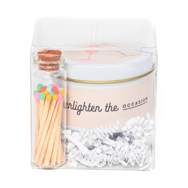 Duftkerzen- und Streichholzset "Cheers" für den Großhandel von Enlighten the Occasion
