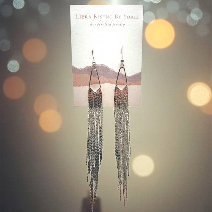 18K White Gold Plated Shoulder Duster Earrings for wholesale by Libra Ris↟ng By Yoali