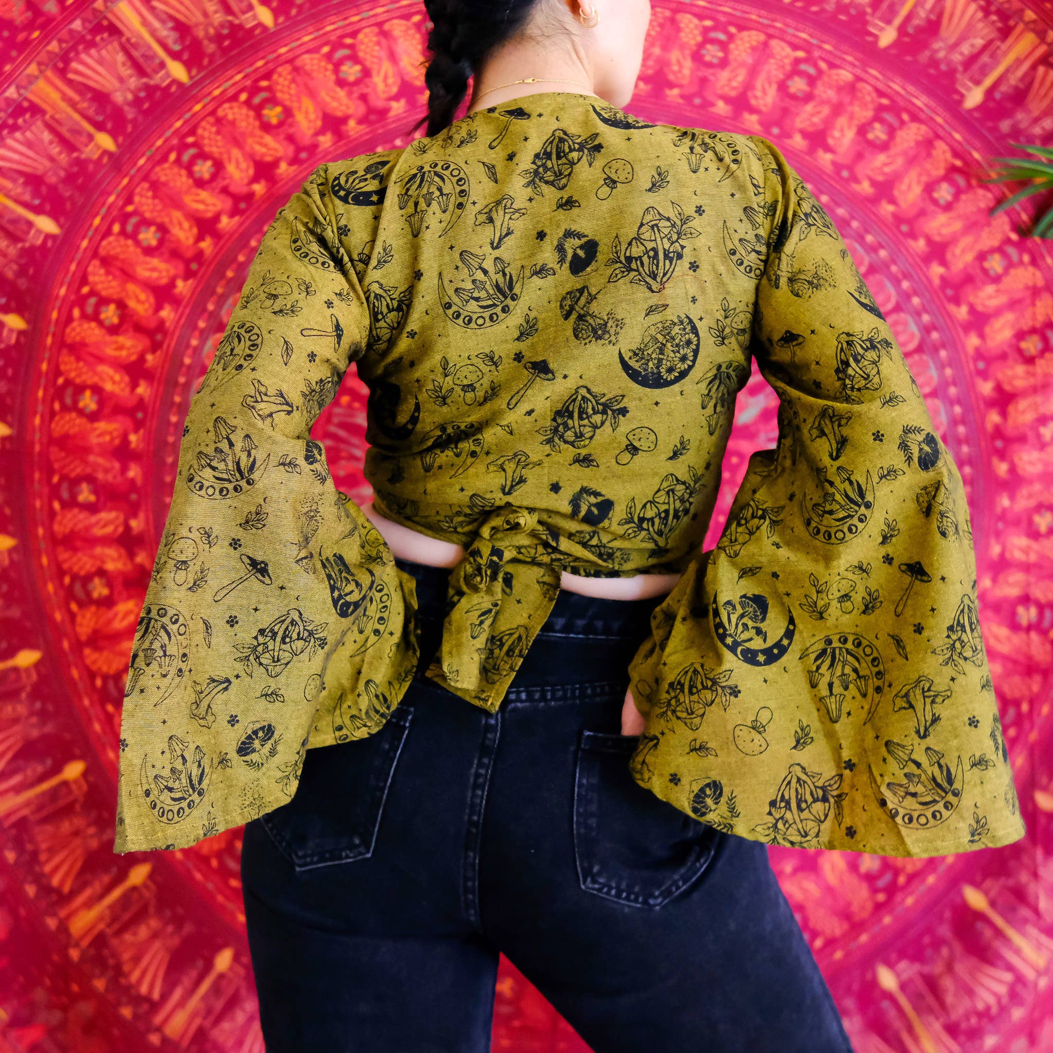 Karma Nepal Crafts - Wholesale Blouse - Women's - 3 Way Cotton Wrap Top with Mushroom Print13