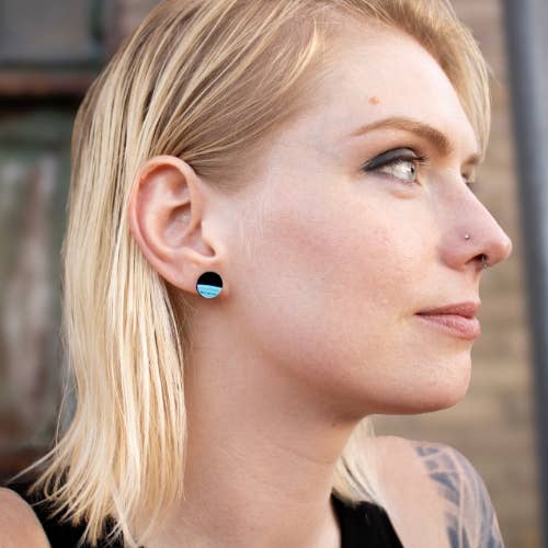 Upcycled Vinyl Record Earrings - Mini Stud - Round for wholesale by reVinyled