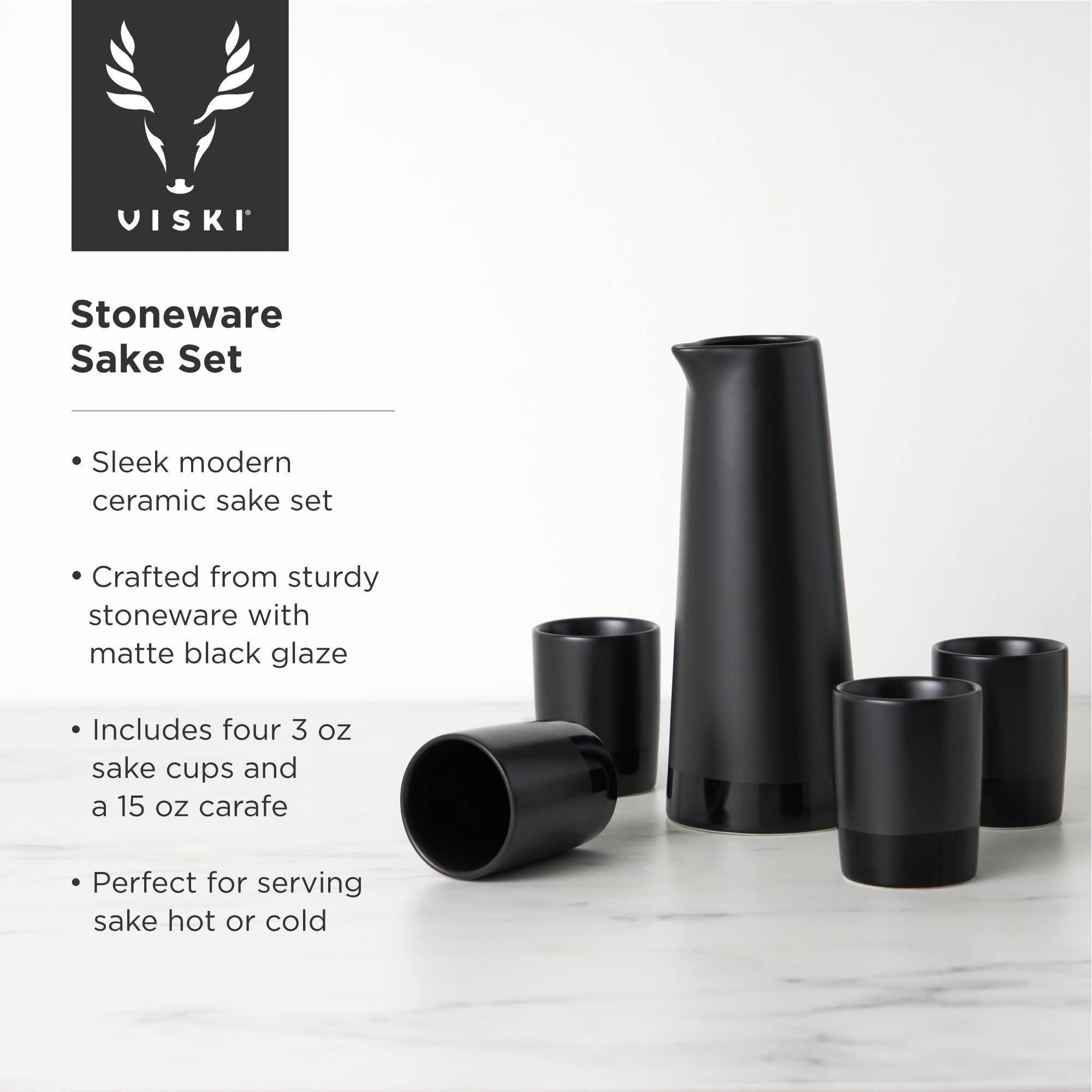 Viski - Wholesale Cocktail/Liquor Glass - Japanese Style Black Stoneware Sake Set of 55