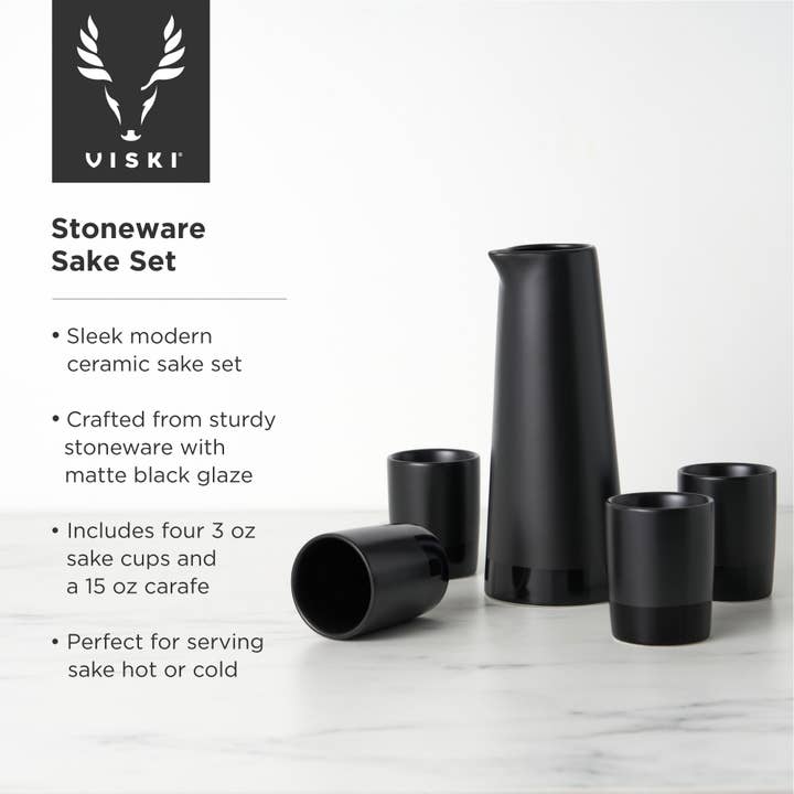 Viski - Wholesale Cocktail/Liquor Glass - Japanese Style Black Stoneware Sake Set of 55