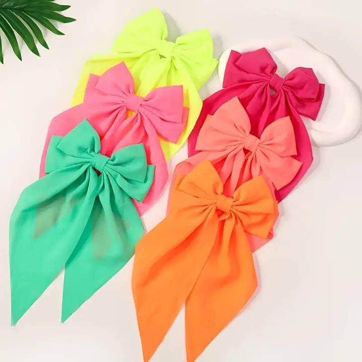 Pack of 6 Summer Bright Colored Hair Bows for wholesale by Kate Tuesday Jewelry