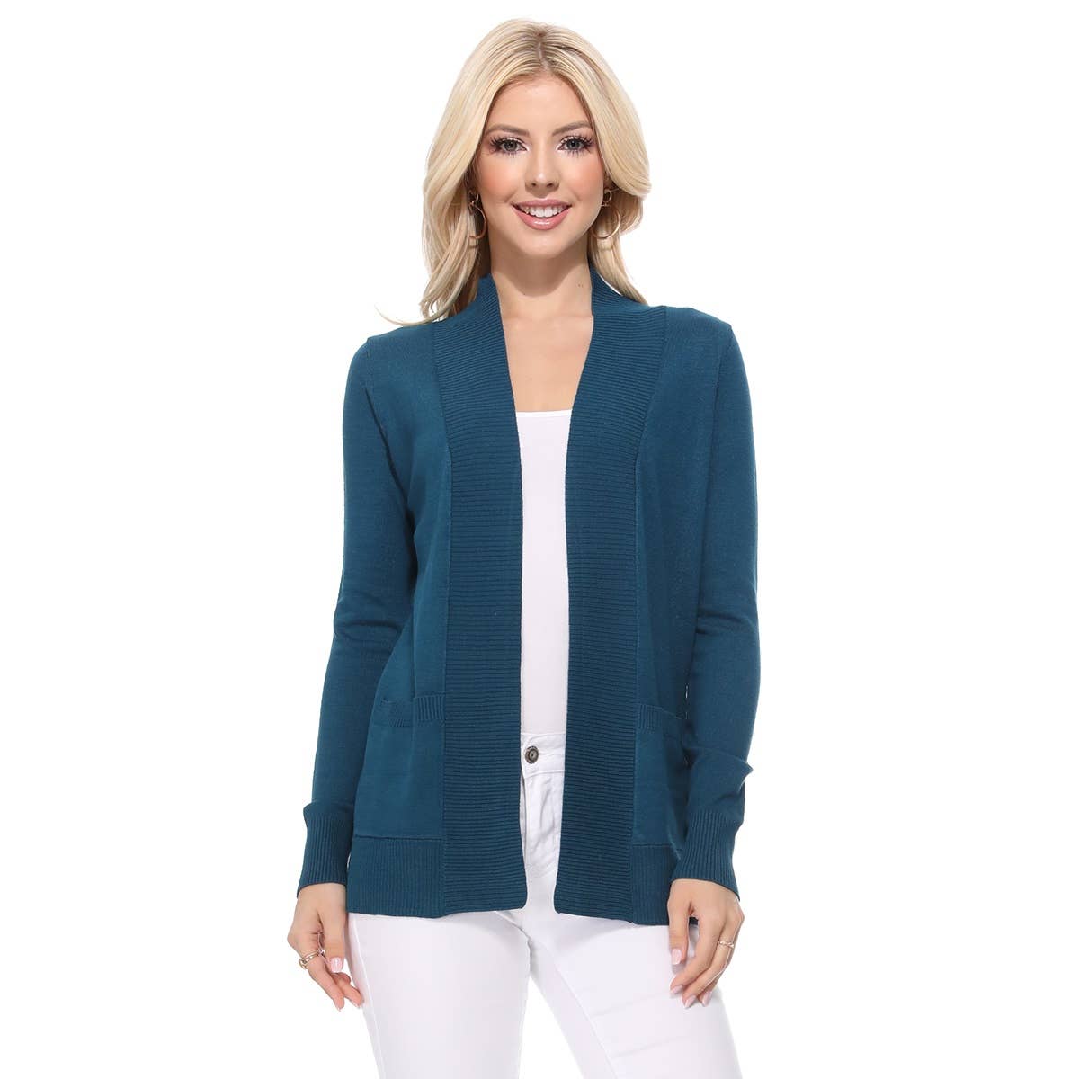 Mak - Wholesale Cardigan - Women's - Long Sleeve Open Front Knit Shrug w/ Pocket Cardigan MK8558Y40