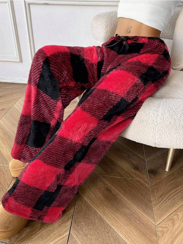 HIDDENBRAND - Wholesale Pants - Women's - Plaid Print Flannel Fleece Lounge Pants1