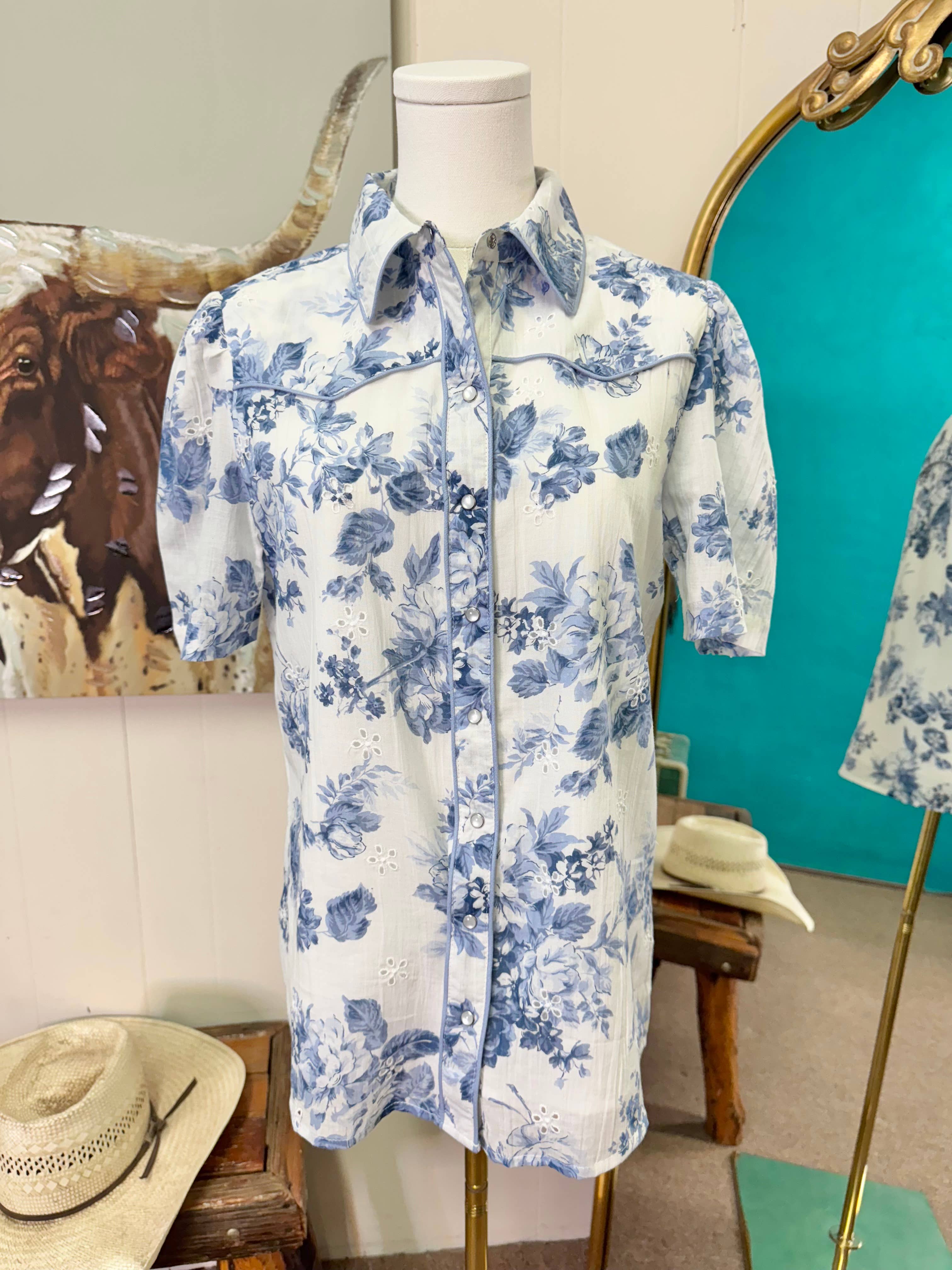 Rockin A Design - Wholesale Button Down Shirt - Women's - Fancy Floral Pearl snap western short sleeve blouse