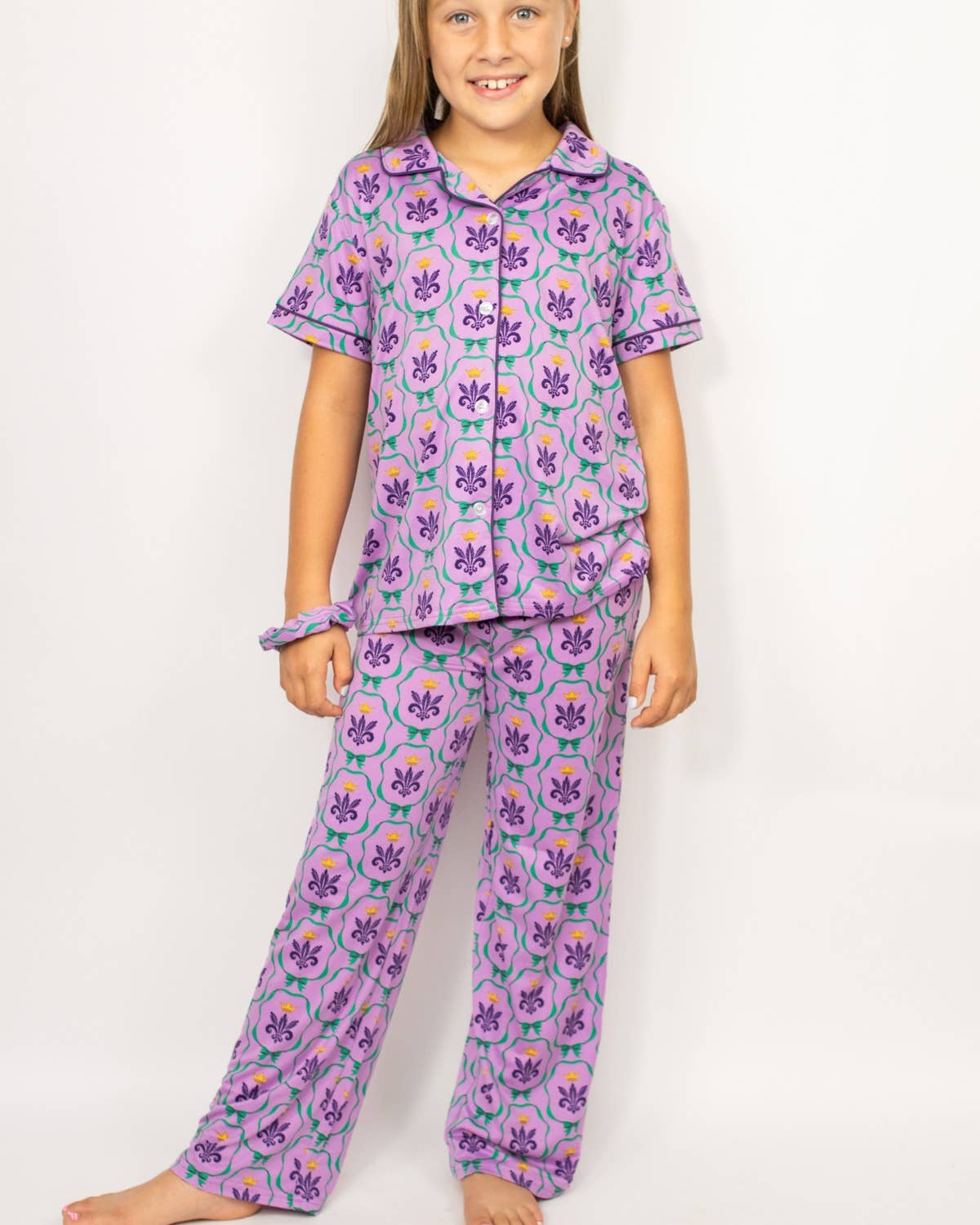 The Royal Standard - Wholesale Pyjamaset - Kinderen - Meisjes Mardi Bow Slaapbroekenset Lichtpaars/Multikleur Set van 3 -Assorti.1