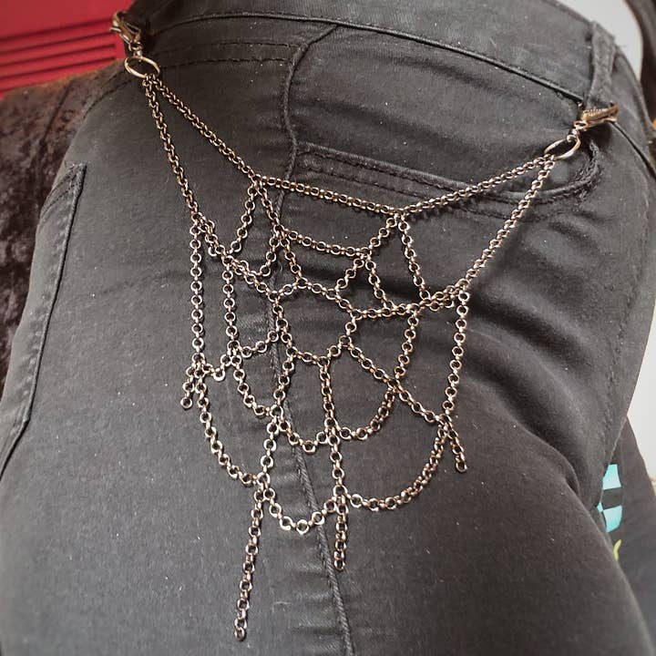 gunmetal spiderweb jeans chain - Halloween jewelry for wholesale by heysomeday handmade jewelry