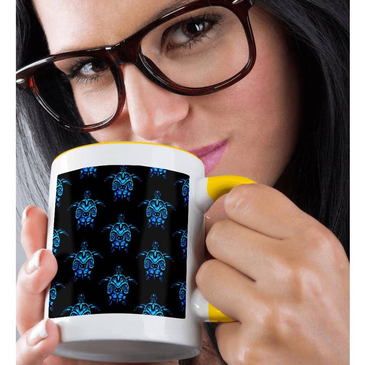 3dRose - Wholesale Coffee Mug - 3dRose, A blue and black Hawaiian island tattoo style turtle Honu pattern., Mug1