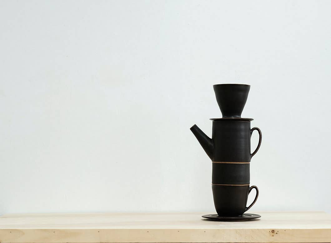 JordanBCeramics - Wholesale Pour Over & Dripper - Stacking Ceramics Black Matte Pour Over1