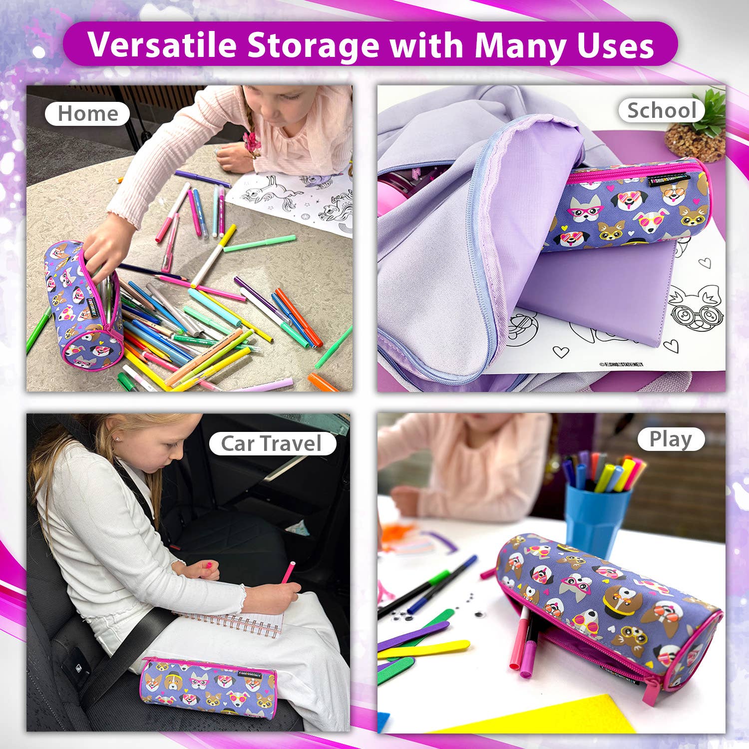 Powell Creative Products Ltd – wholesale Pencil case/pouch – Pencil Case for Girls and Kids Cute Dogs Purple Pencil Cases5