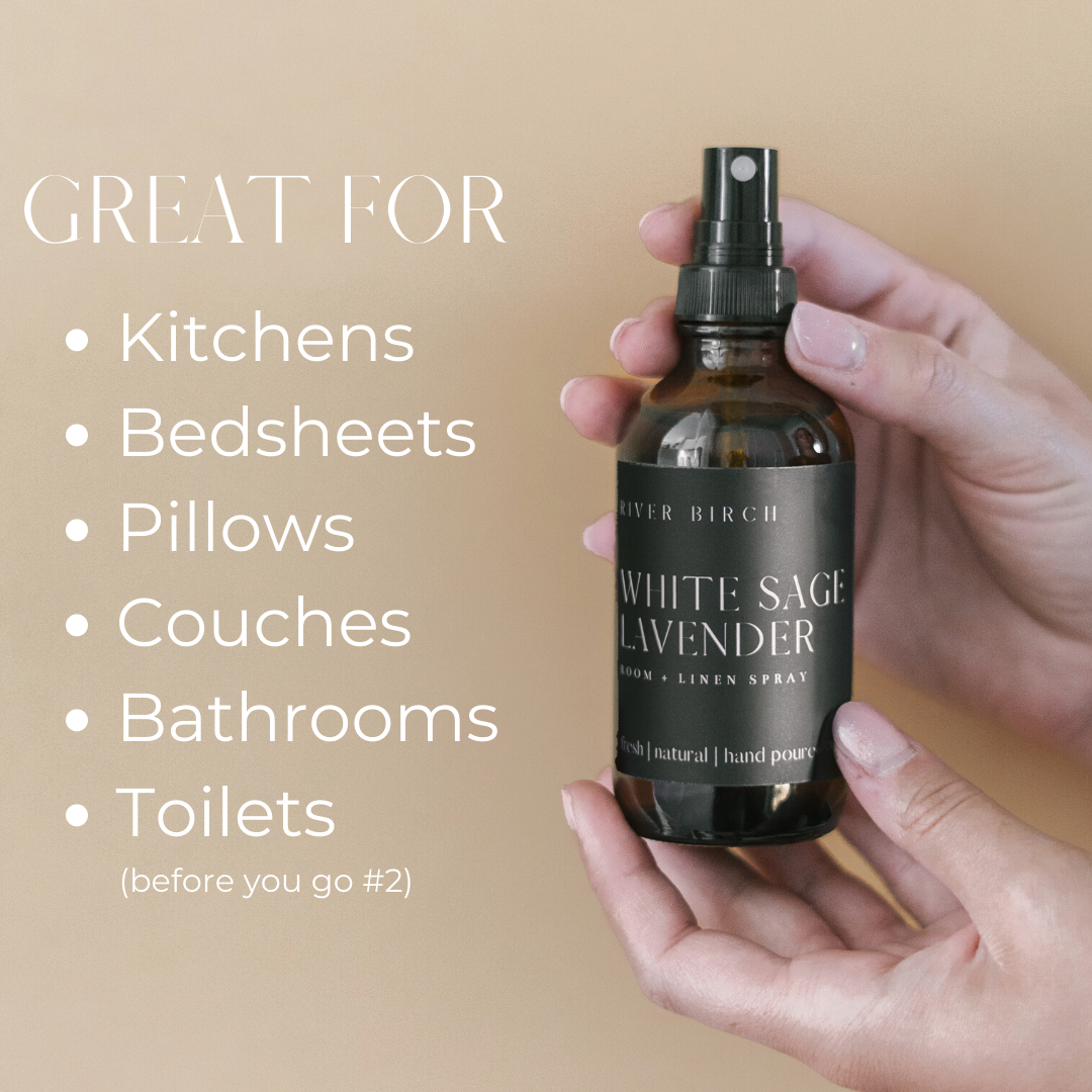 River Birch Candles - Wholesale Room & linen spray - White Sage Lavender - 4 oz Amber Glass Room + Linen Spray2