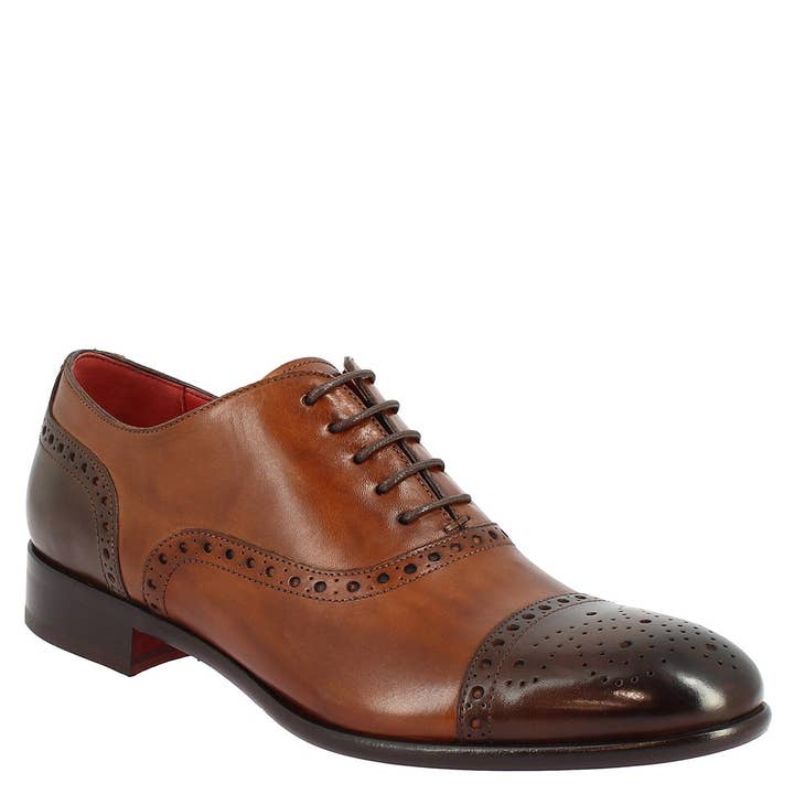 Zapatos de cordones para hombre hechos a mano en cuero montecarlo color brandy y marrón oscuro. para venta al por mayor de The Royale Leather