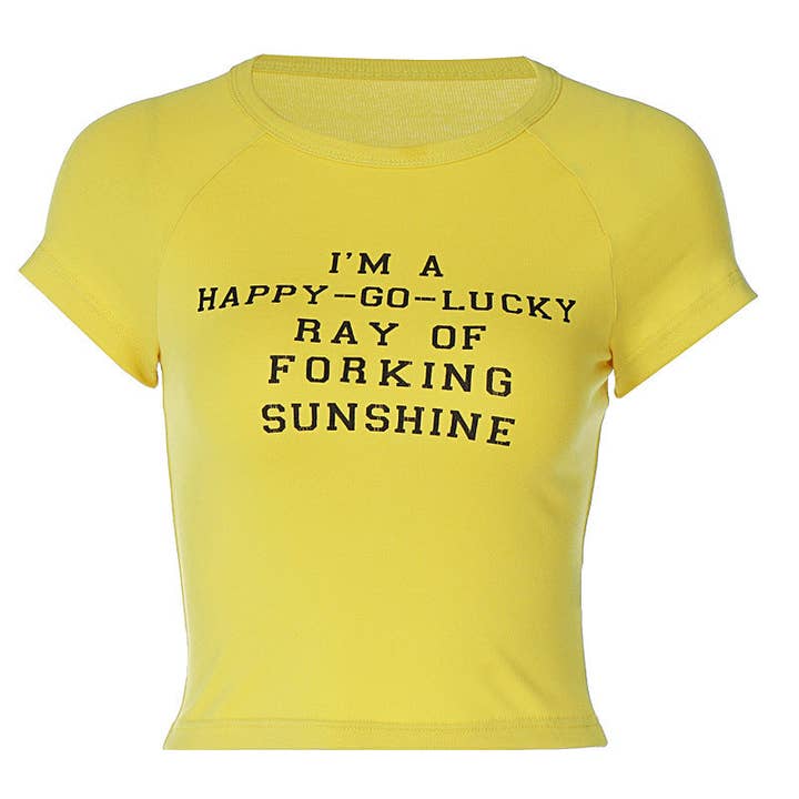 Yellow Spring Summer Women Clothing Street Hipster round Neck Pullover Short Sleeve Letter Graphic Printed T shirt for wholesale on Faire4