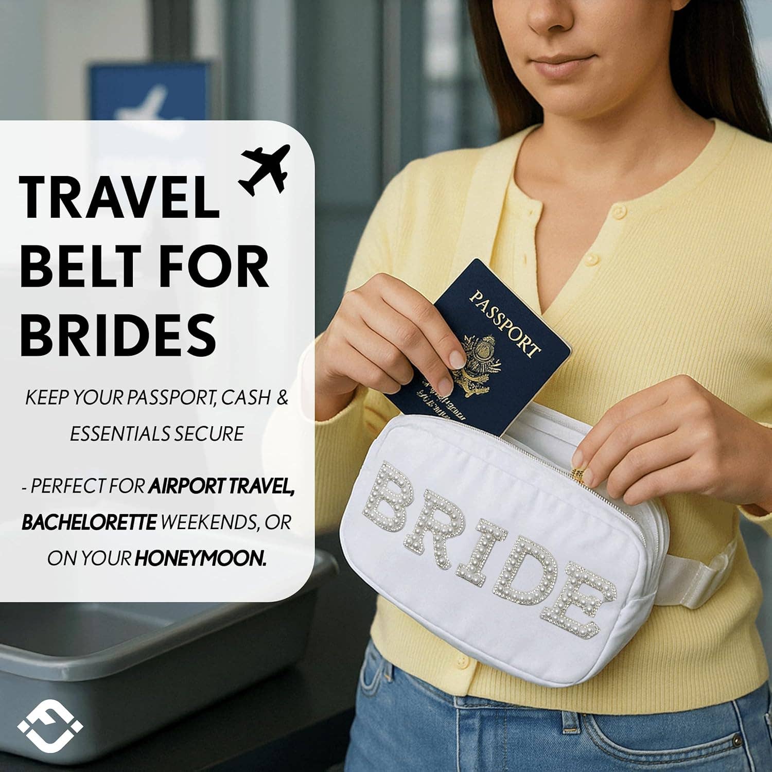 Funky Junque - Wholesale Belt Bag - Women's - Bride Fanny Pack with Pearl Lettering - White3