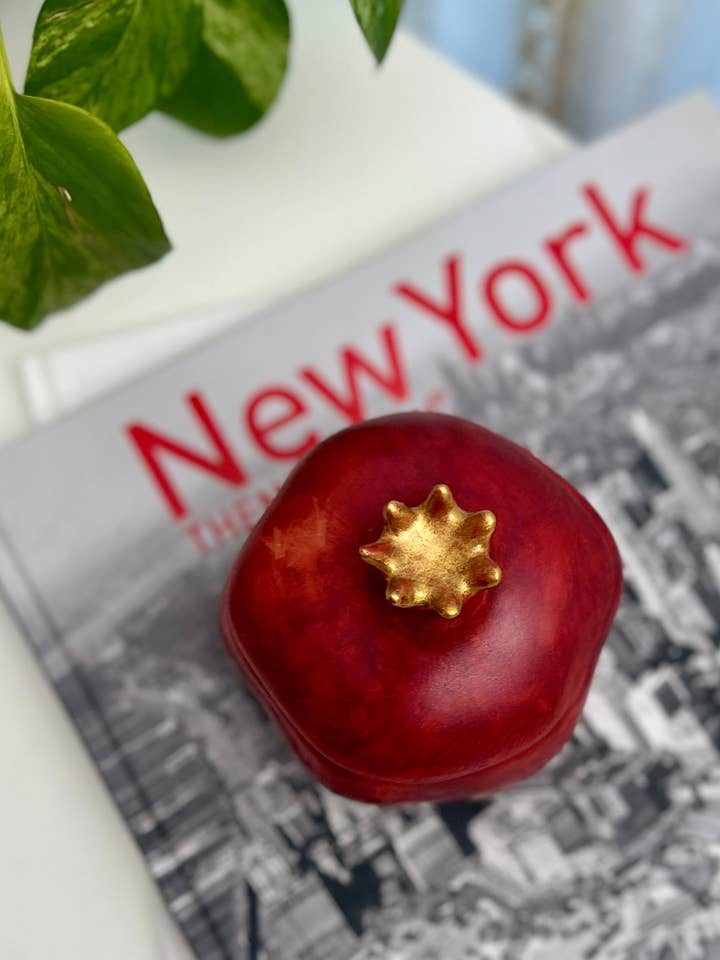 Handcrafted Pomegranate Keepsake Jar | Artisan Jewelry & Keepsake Box for wholesale by Dari Candles and Decor