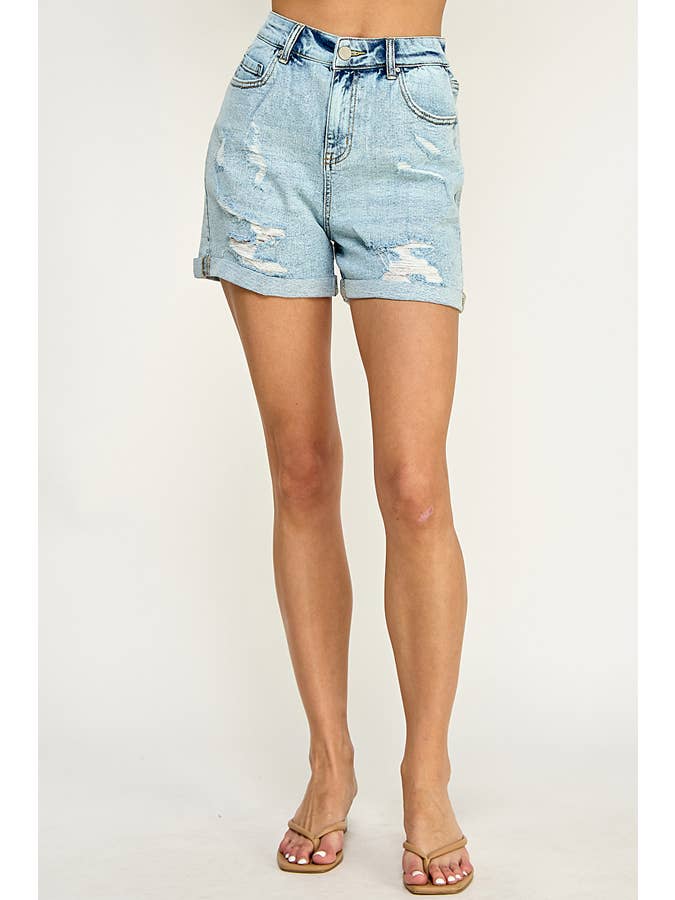 BLUE AGE - Wholesale Shorts - Women's - AUTHENTIC DESTRUCTED MOM SHORTS ,JS-20299