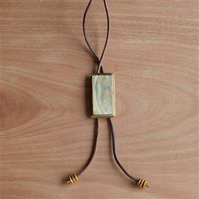 HomArt - Wholesale Necktie - Men's - Aspen Bolo Tie - Rectangle, Brass, Mother of Pearl - Light1