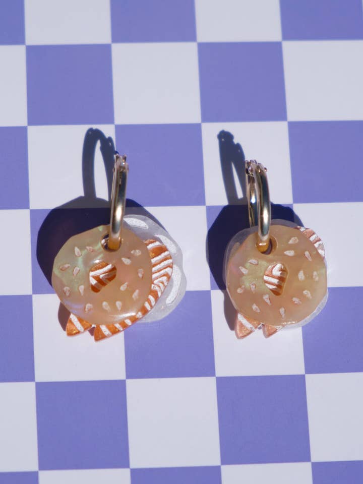 Salmon and Cream Cheese Bagel Hoop Earrings for wholesale by Cuteryko