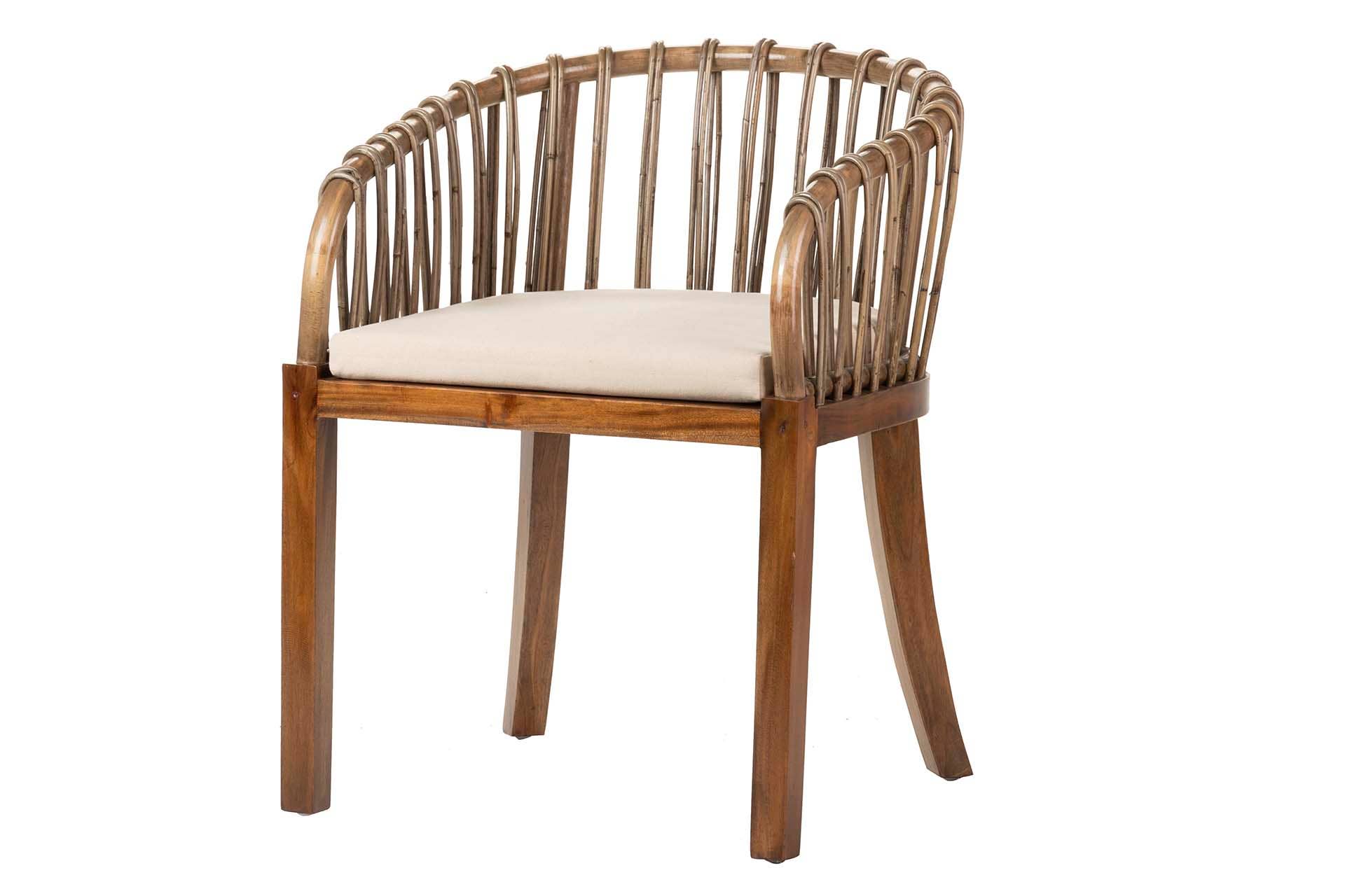 Garpe Interiores - Wholesale Chair - Rattan Wood Armchair with Beige Cushion 60x56x76cm1